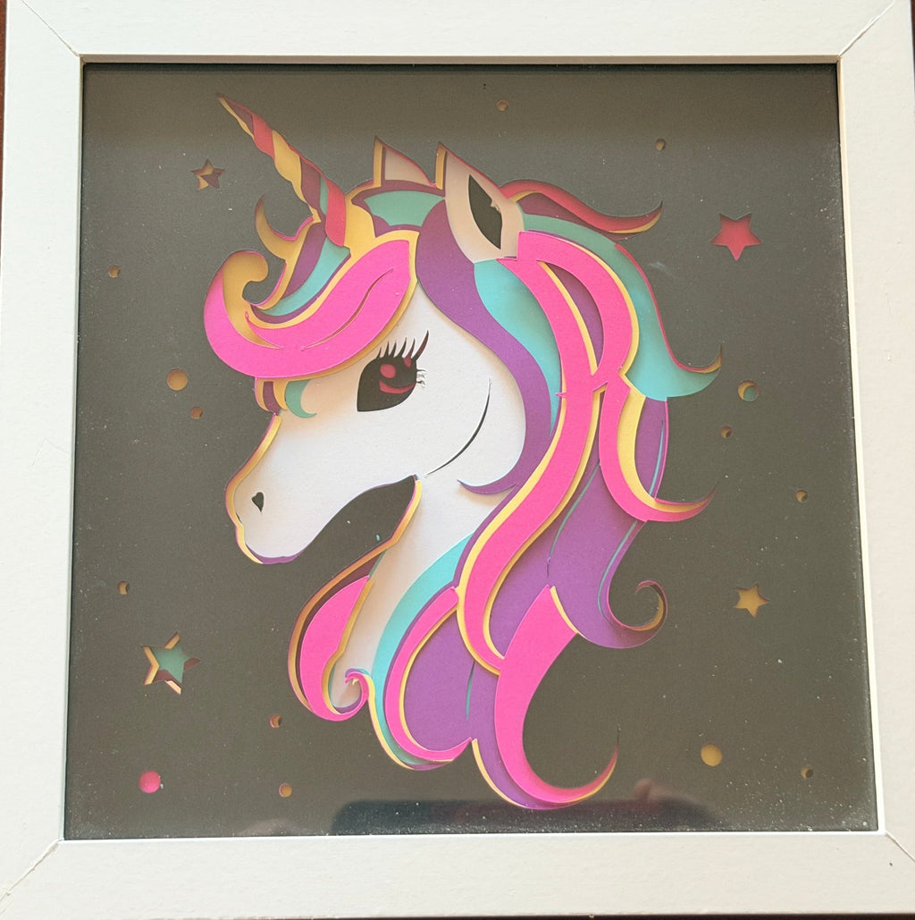 Colorful Unicorn Shadow Box. Option to Have Child's Name Put on Design.