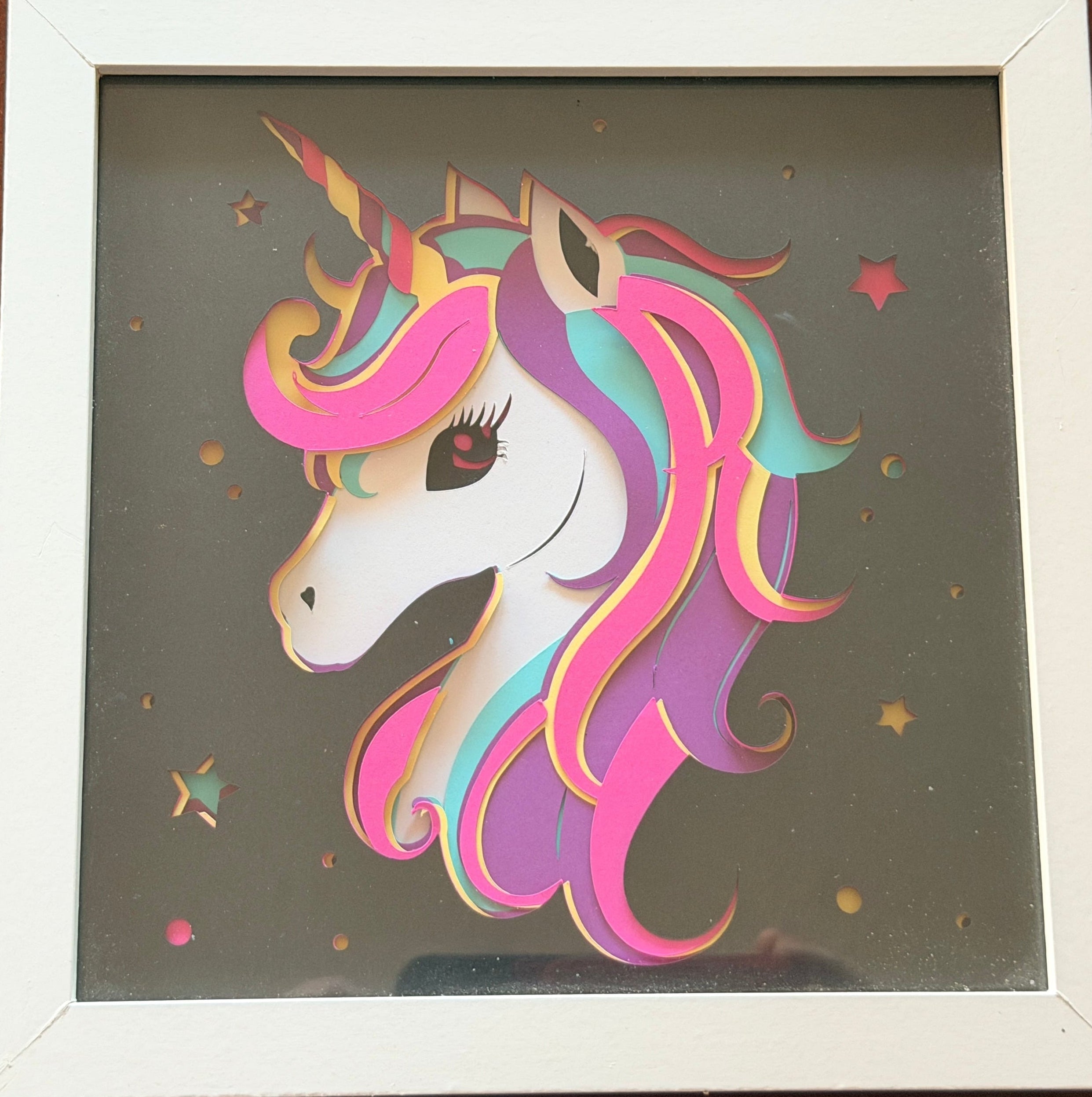 Colorful Unicorn Shadow Box. Option to Have Child's Name Put on Design.