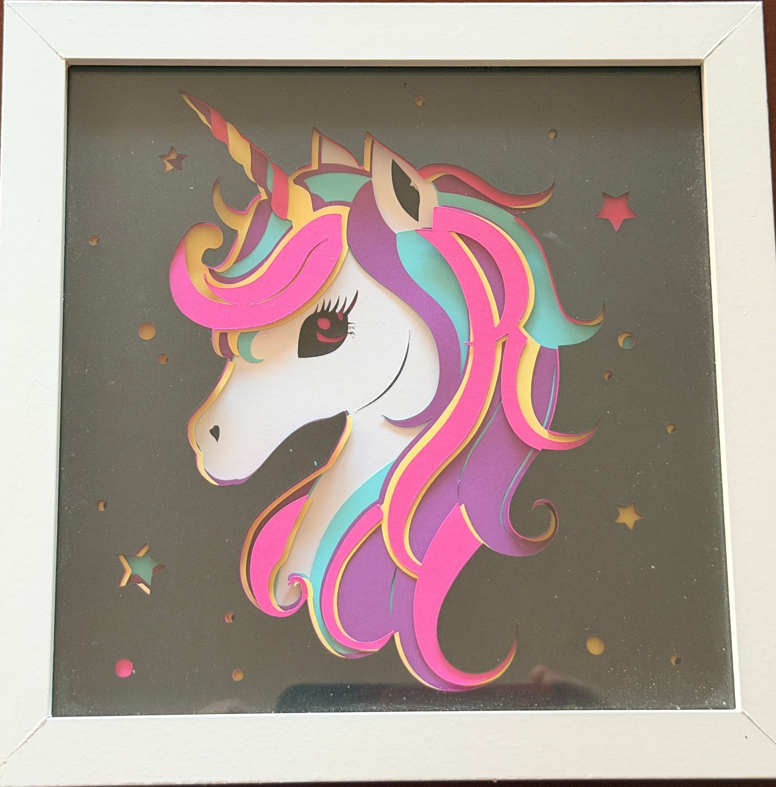 Colorful Unicorn Shadow Box. Option to Have Child's Name Put on Design.