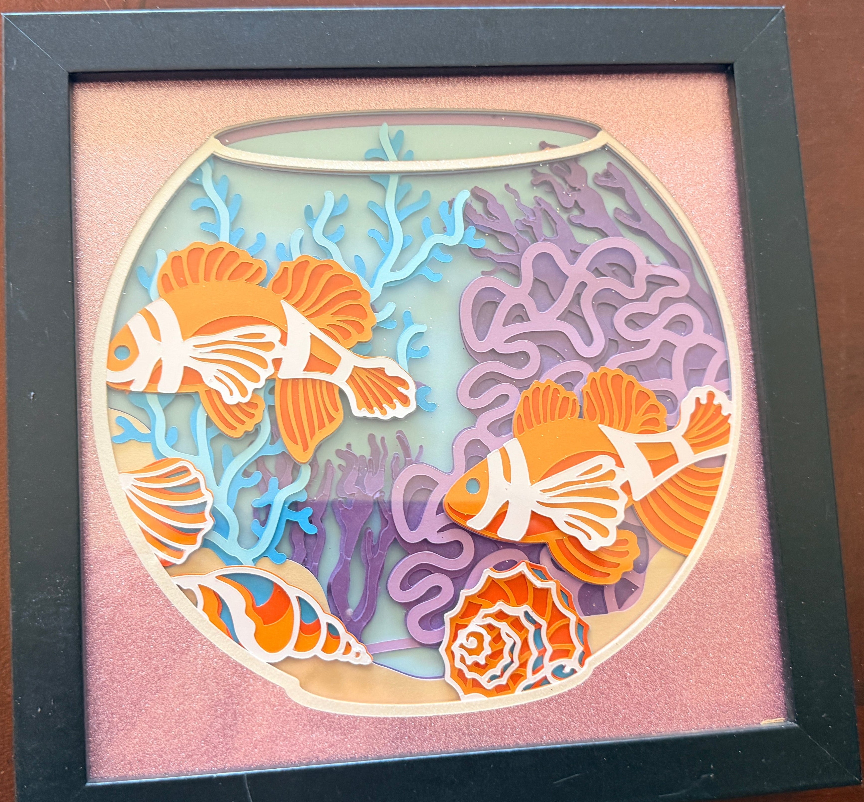 Fun Fishbowl with Fish and Coral. Can Be Color Customized. 8"