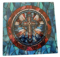 Stained Glass Design on Glass with Cross.