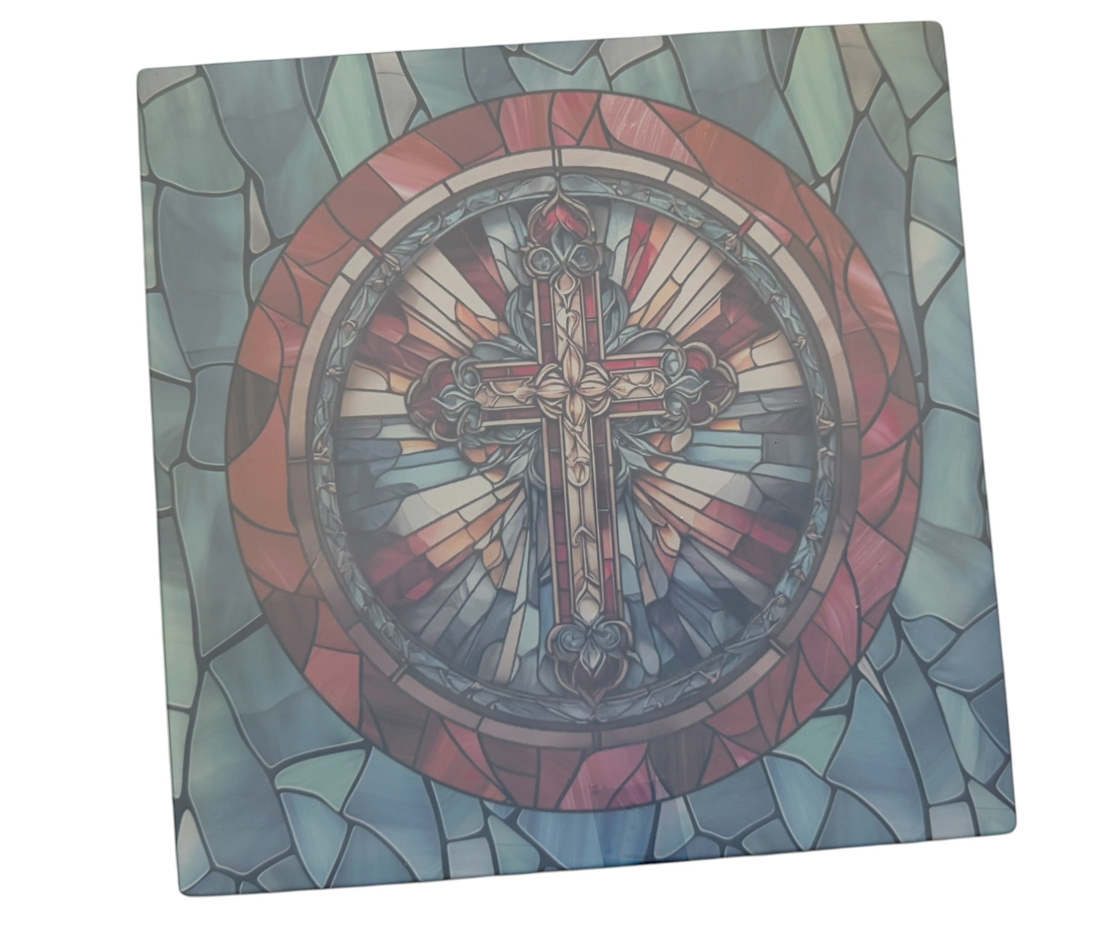 Stained Glass Design on Glass with Cross.