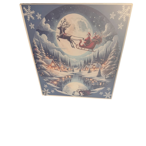 Christmas Scene of Santa and Reindeer on Glass with Stand 6" x 8"
