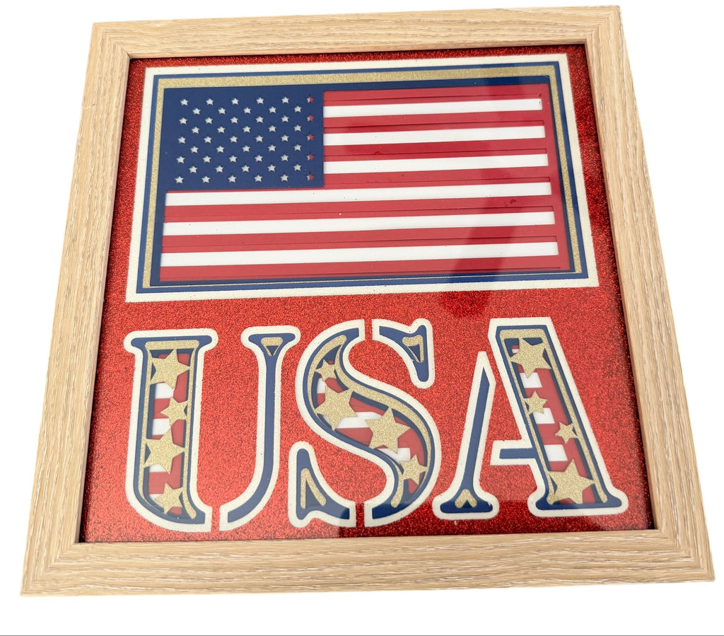 Patriotic Shadow Box 9" x 9". Choice of Frame Colors.