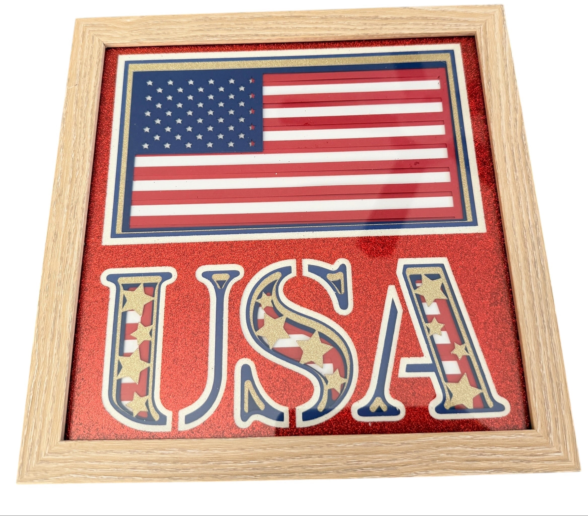 Patriotic Shadow Box 9" x 9". Choice of Frame Colors.
