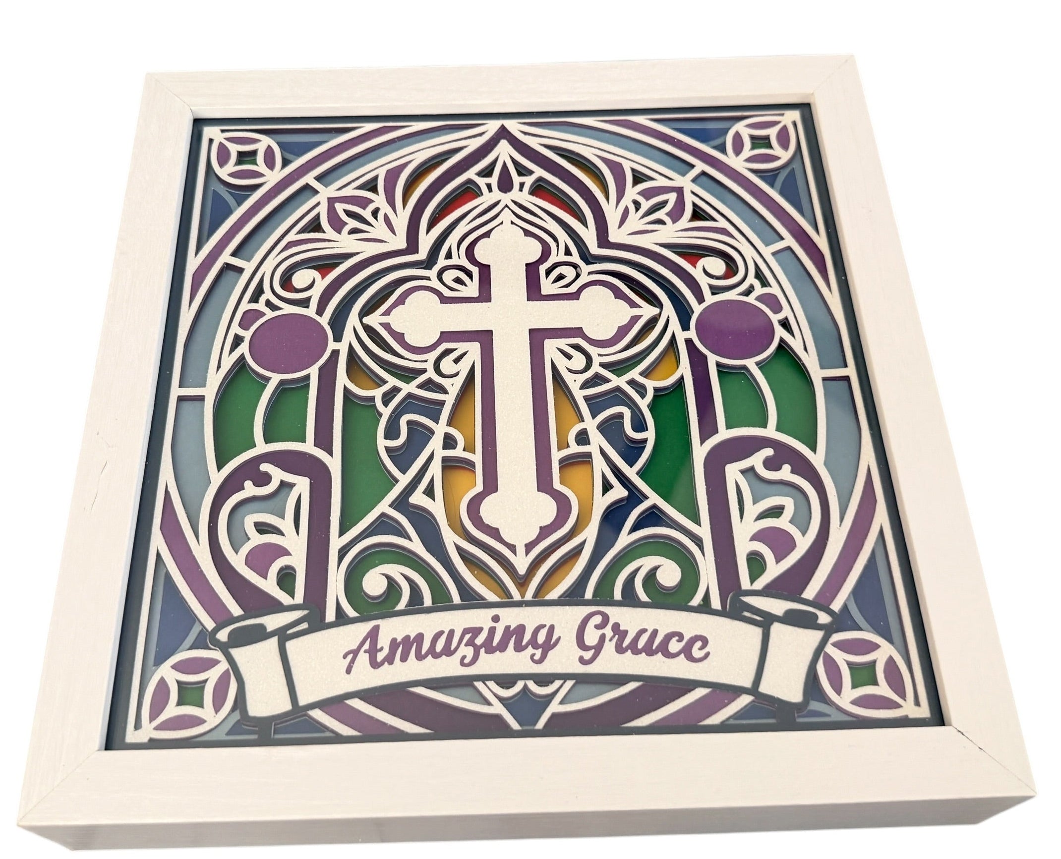 Faith based Shadow Box Created with Cardstock Layers. 9" x 9" Frame Color Choice