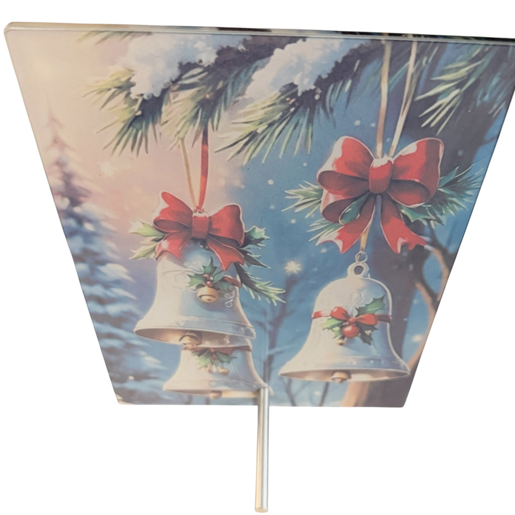 Gorgeous Christmas Bells on Glass with Stand. 6" x 8"