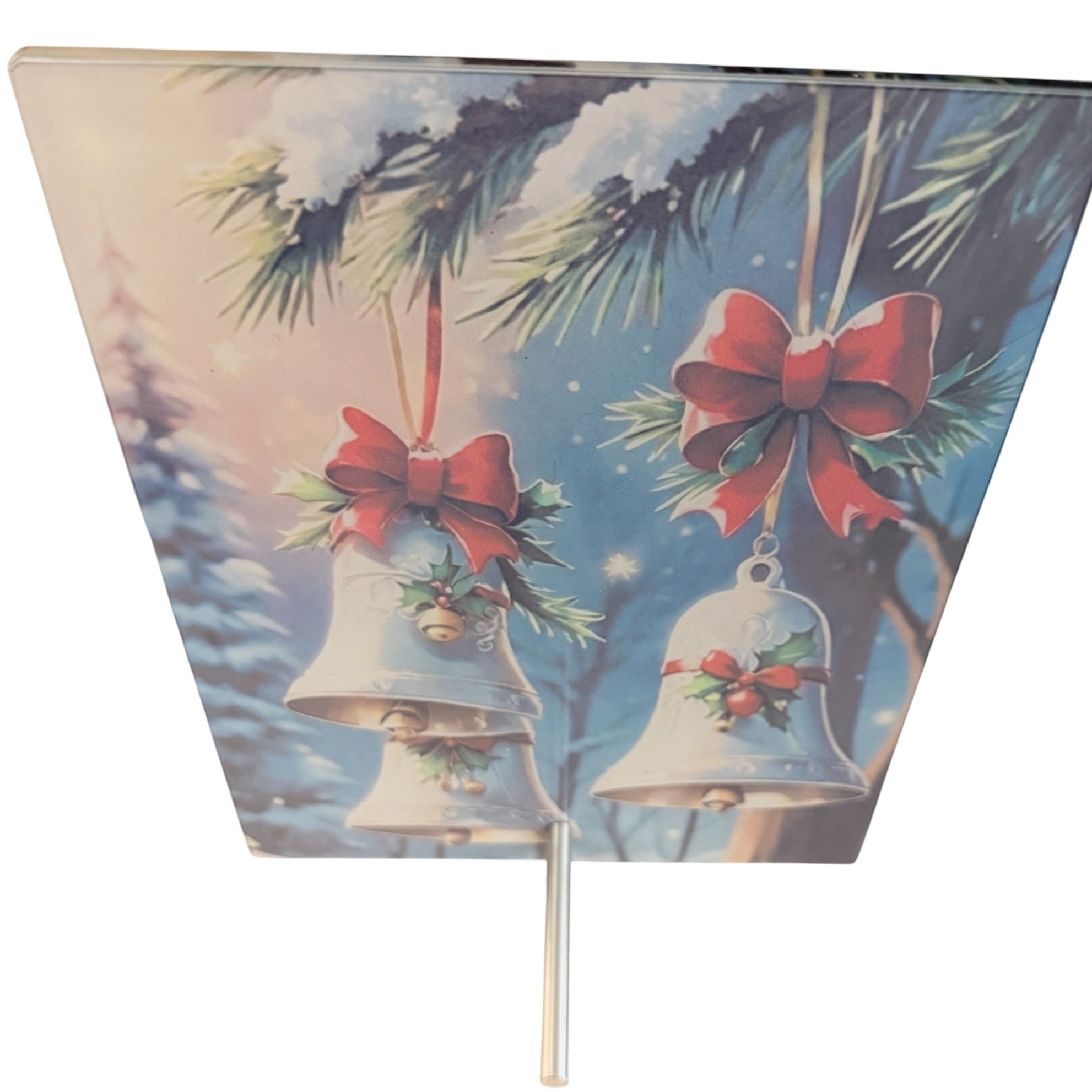 Gorgeous Christmas Bells on Glass with Stand. 6" x 8"