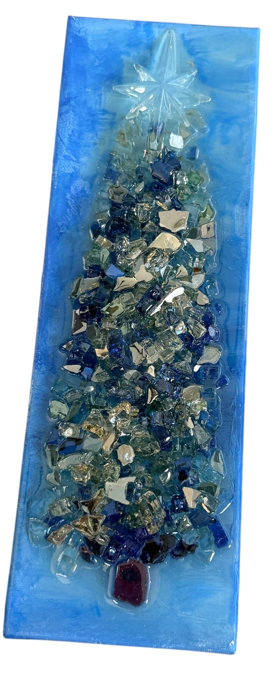 Beautiful Crushed Glass Christmas Tree on Painted Canvas. 4" x 12" x 1.5"