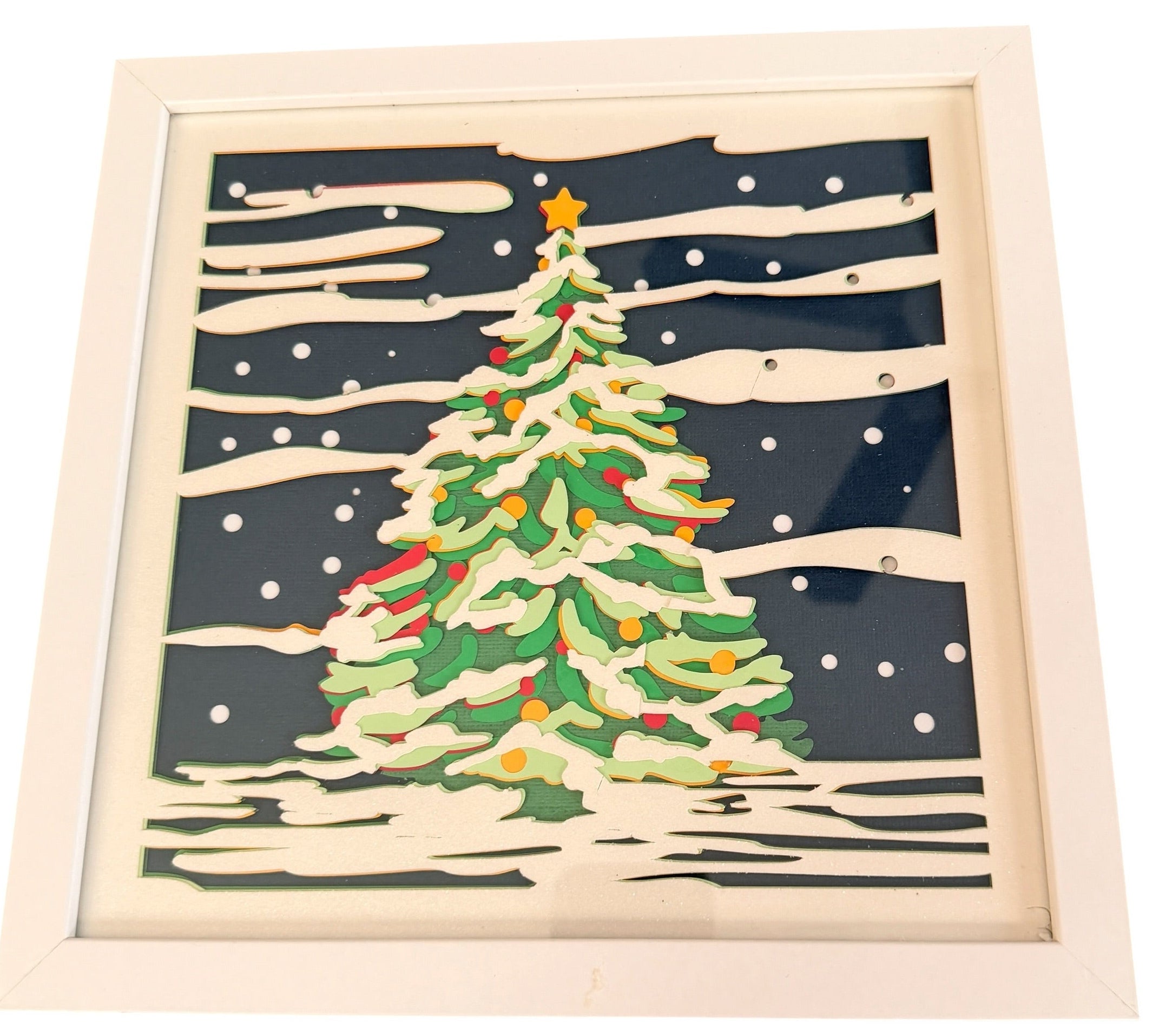 Christmas Wintry Tree Shadow Box. 9" x 9". Choice of Frame