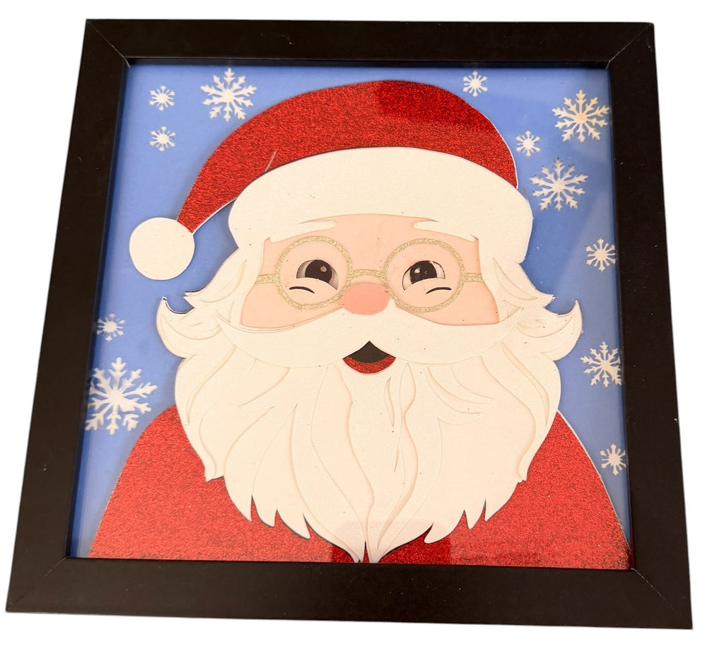 Fun Christmas Santa with Glittery Glasses. 8" x 8".  Choice of Frame Color