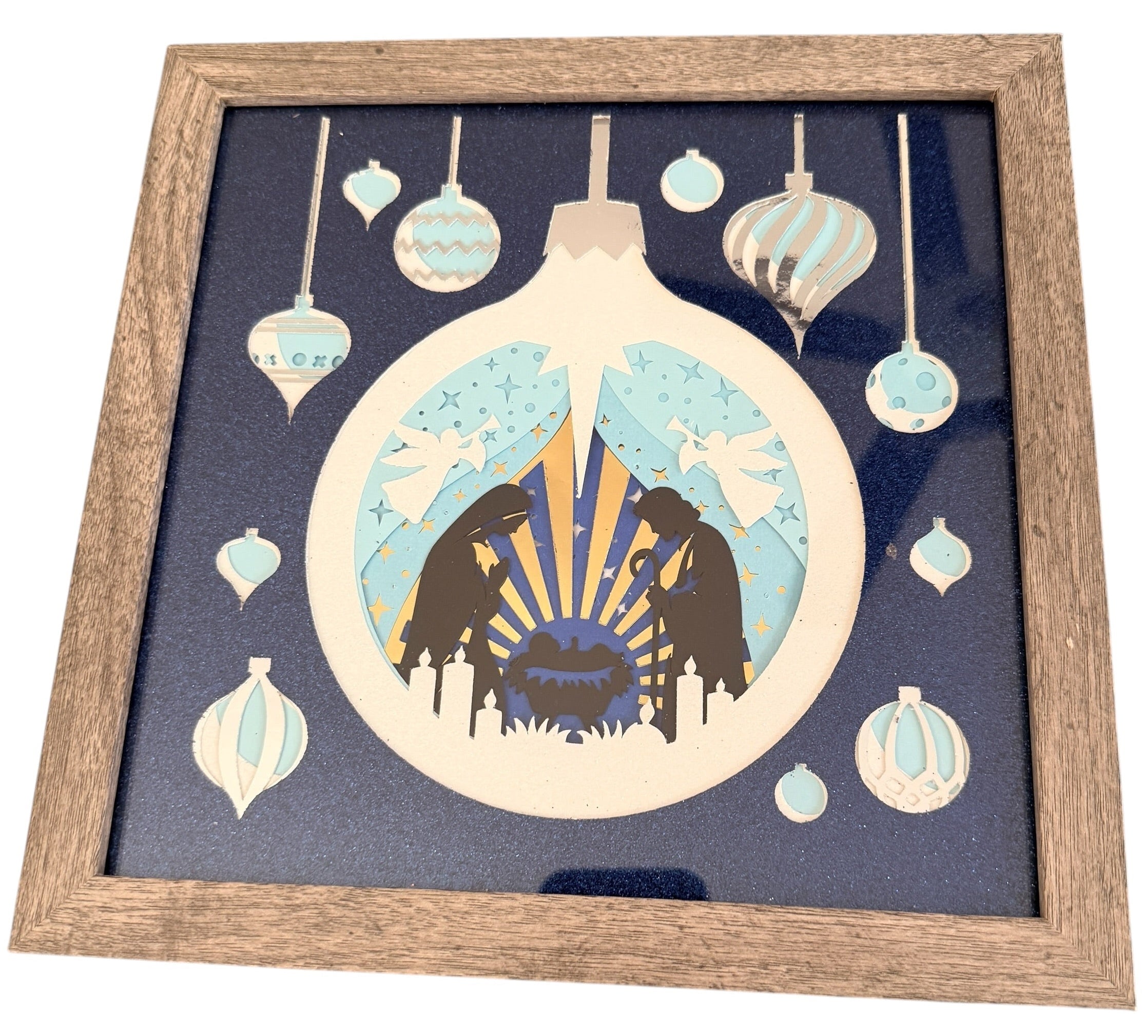 Christmas Shadow Box with Nativity. 9" x 9". Choice of Frame