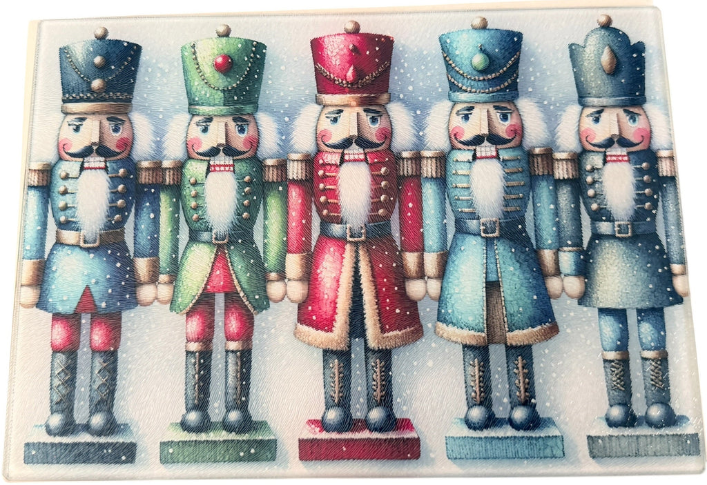 Christmas Nutcracker Theme Tempered Glass Cutting Board. 11" x 8"