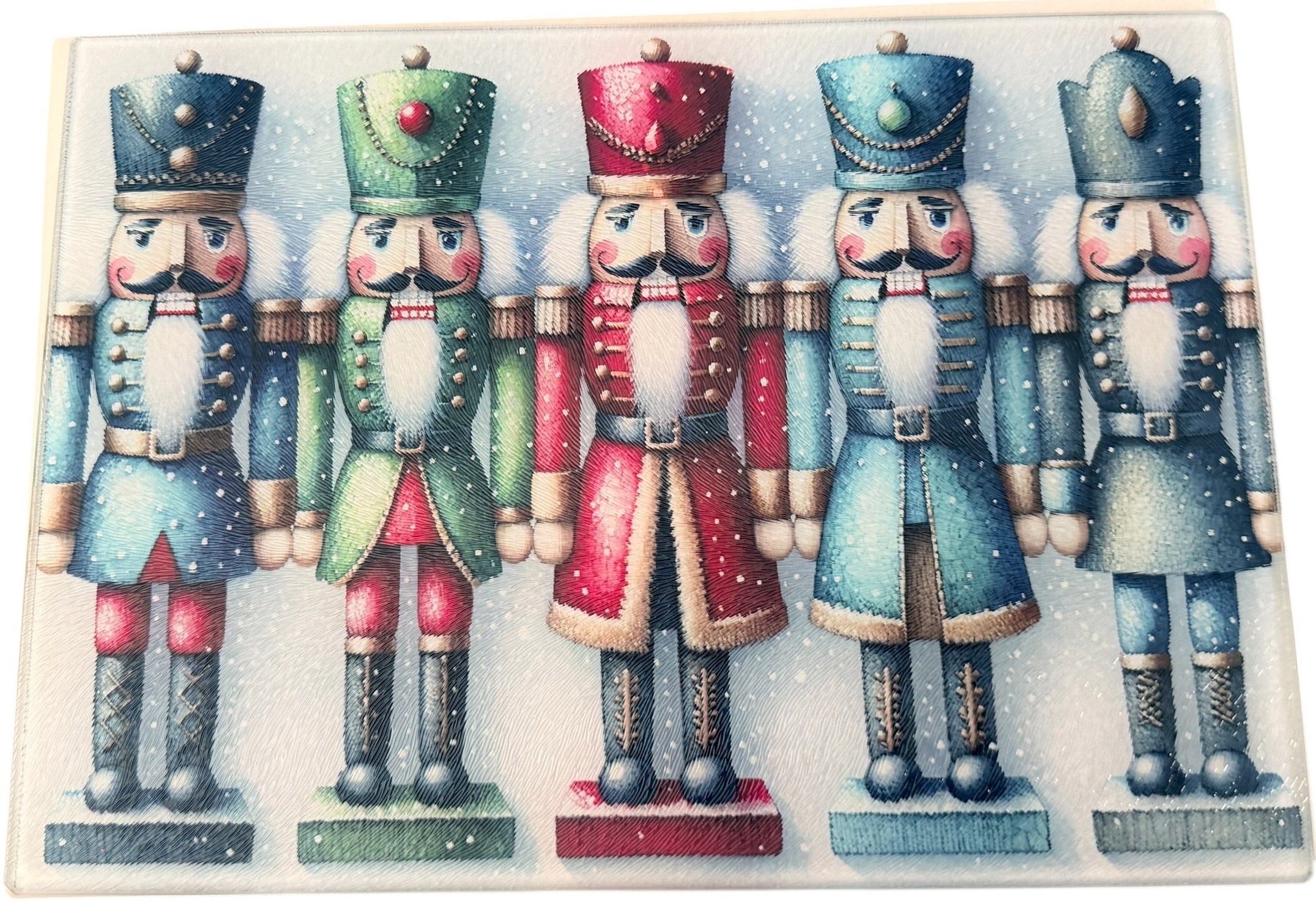 Christmas Nutcracker Theme Tempered Glass Cutting Board. 11" x 8"