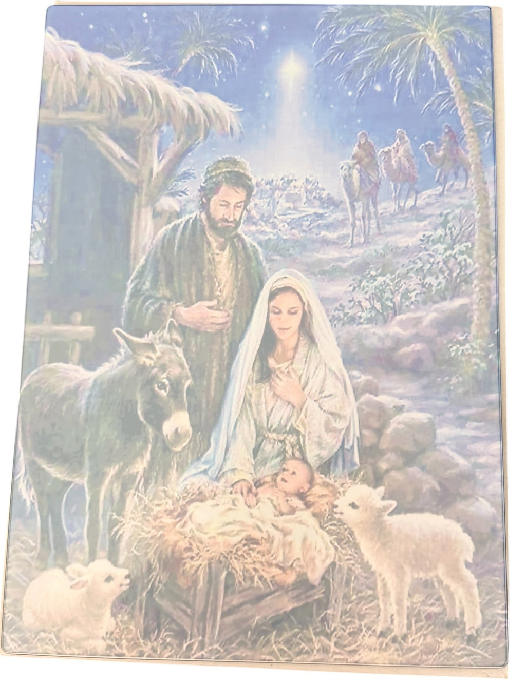 New Gorgeous Tempered Glass Cutting Board Christmas Nativity Scene. 8" x 11"