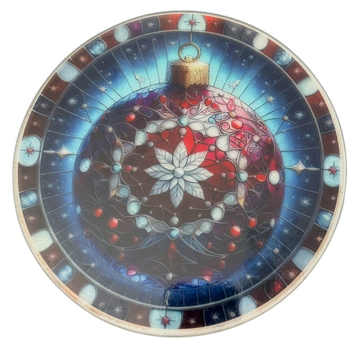 Christmas Ornament Tempered Glass Cutting Board and Home Decor. 8"