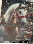 New Beautiful Christmas Horse on Glass with Stand. 6" x 8"