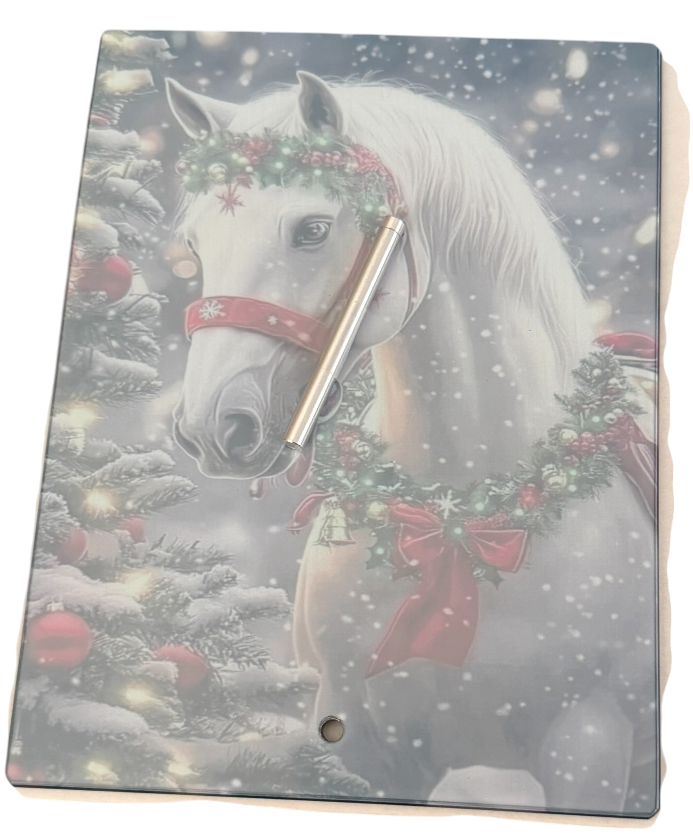 New Beautiful Christmas Horse on Glass with Stand. 6" x 8"