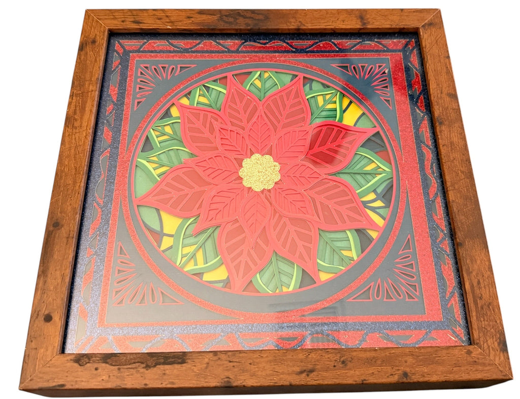 New Christmas Poinsettia Shadow Box. 9" x 9". Choice of Frame Colors