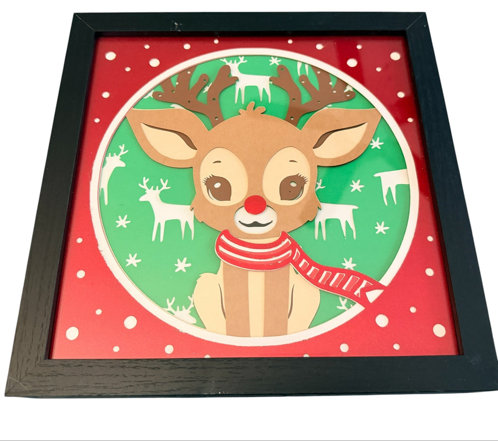 New Christmas Rudolph the Reindeer Shadow Box. 9" x 9". Choice of Frame Color