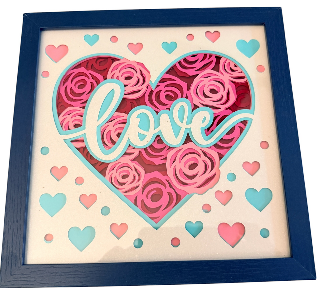 New Heart and Love Shadow Box. 9" x 9" Choice of Frame Color