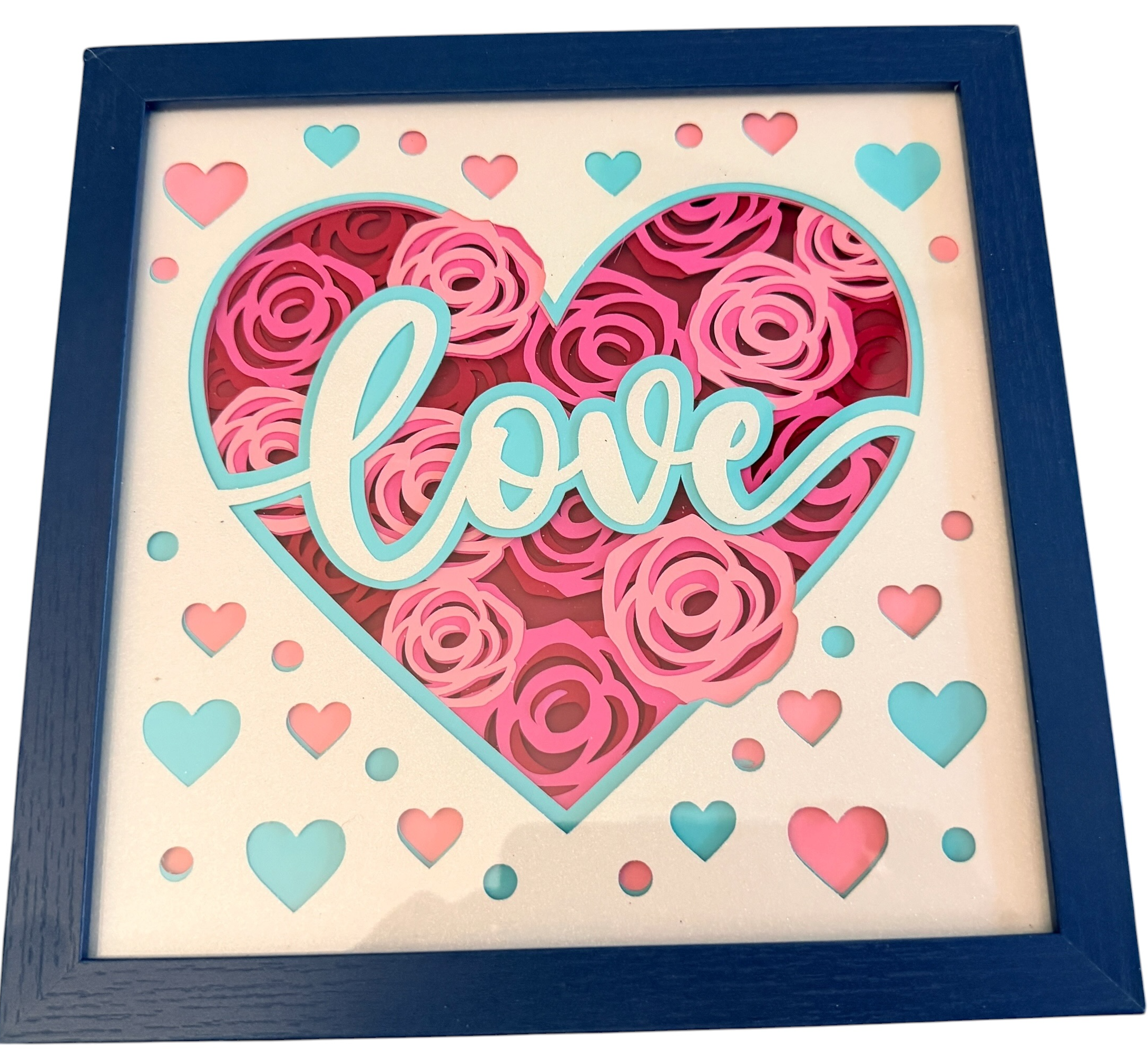 New Heart and Love Shadow Box. 9" x 9" Choice of Frame Color