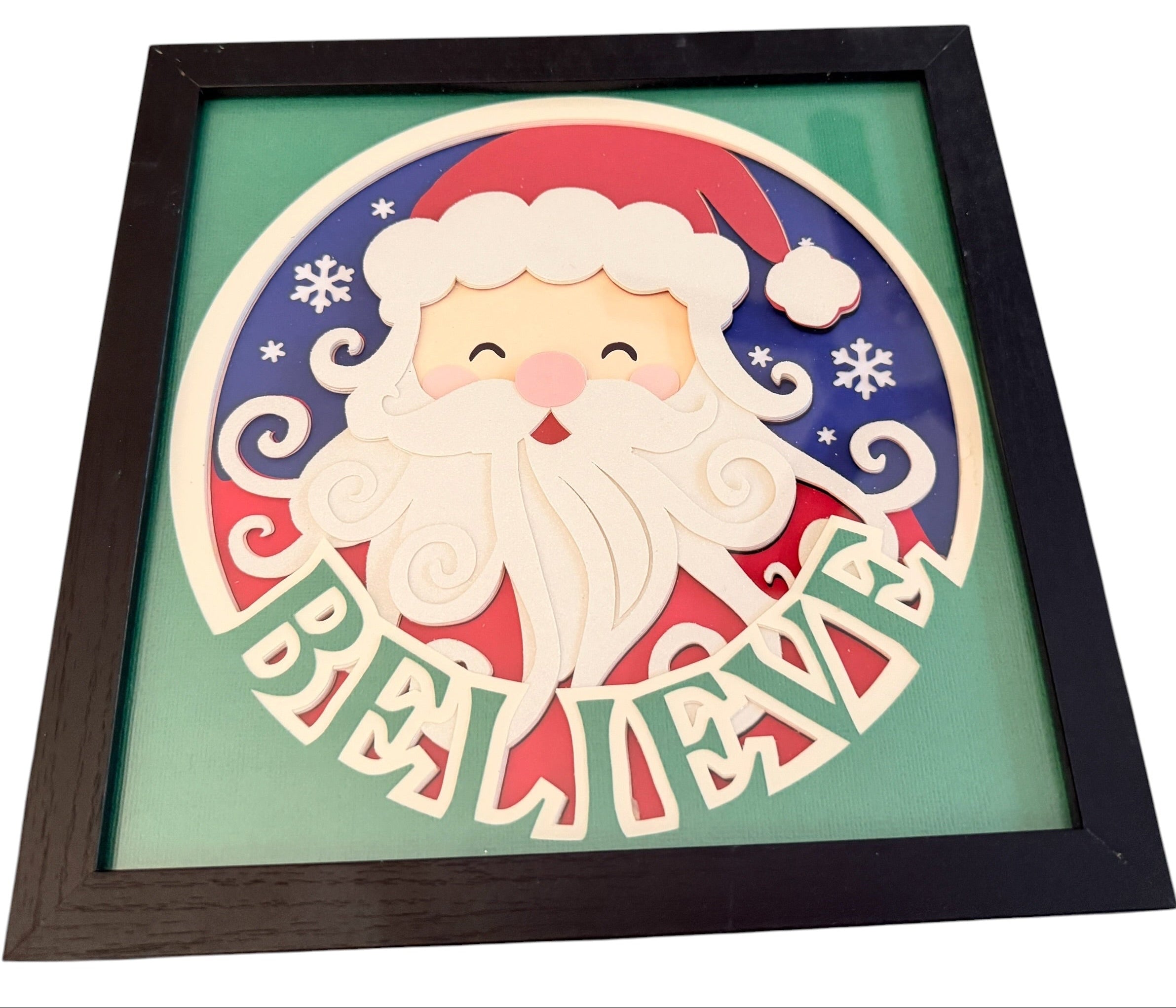 New Santa Claus "Believe" Shadow Box 9" x 9". Choice of Frame Colors