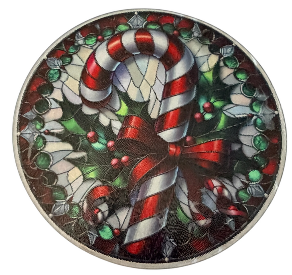 New Candy Cane Tempered Glass. 8" Cutting Board. Textured Surface