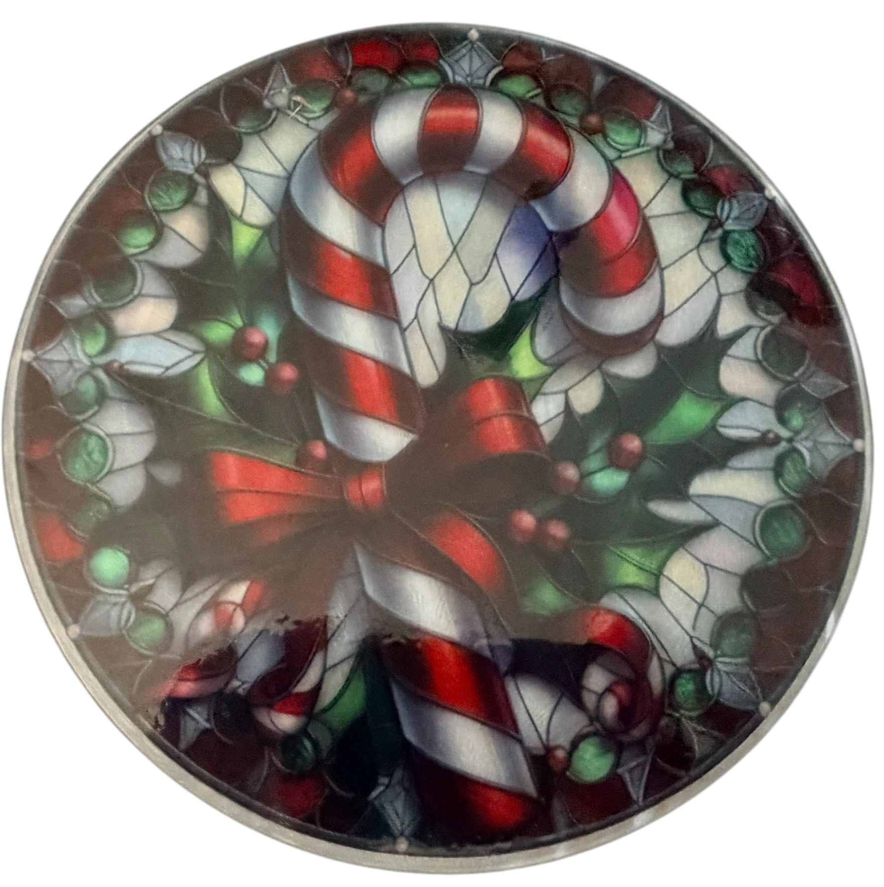 New Candy Cane Tempered Glass. 8" Cutting Board. Textured Surface