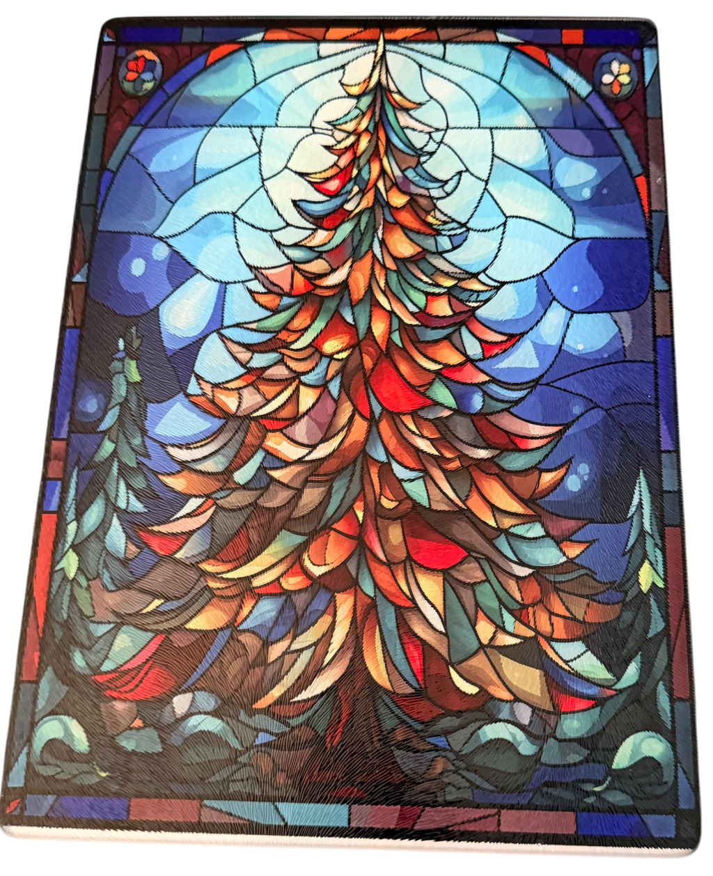 New Beautiful Christmas Tree Tempered Glass Cutting Board. 8" x 11"