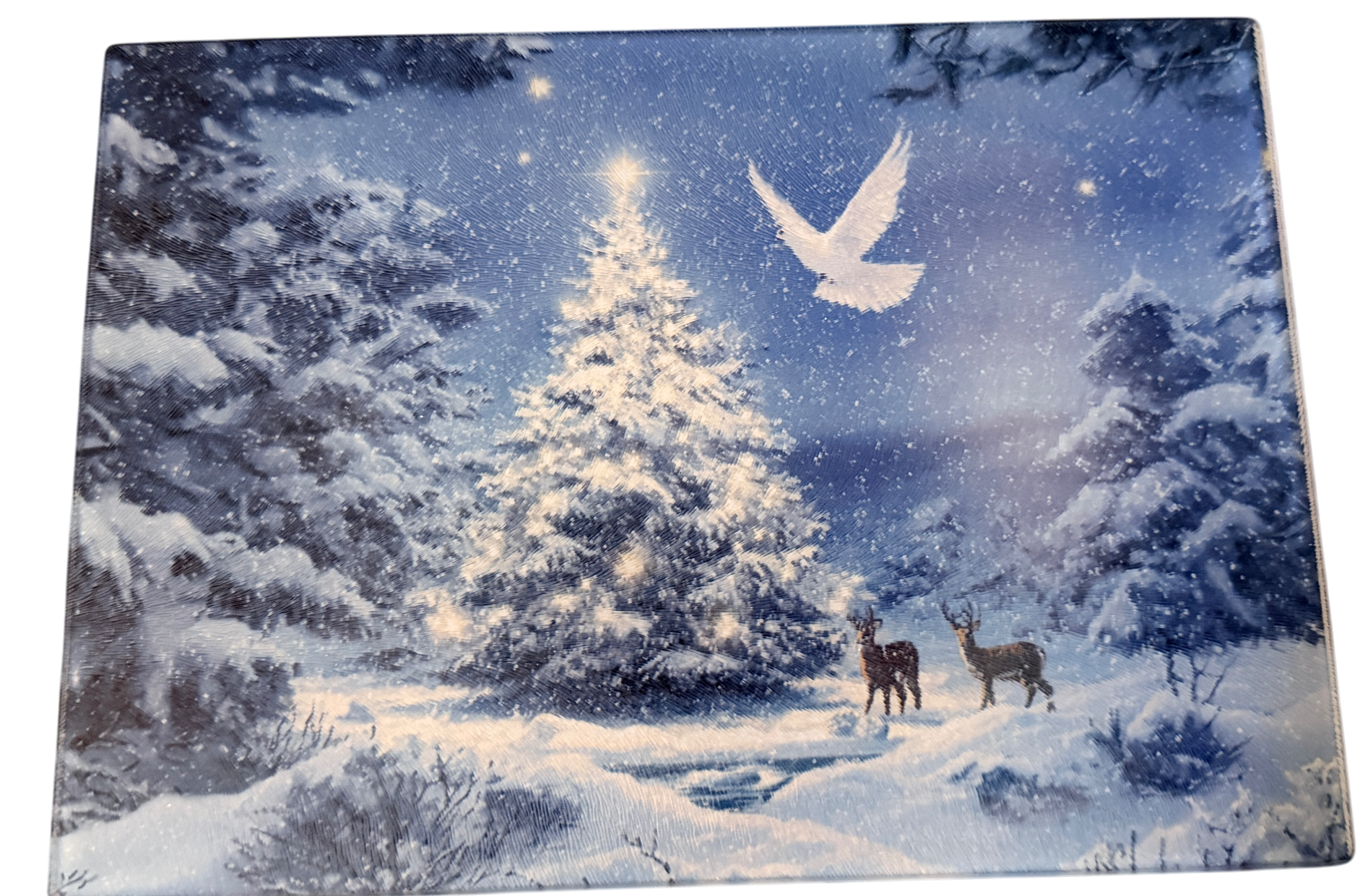 New Fun Wintry Scene Tempered Glass Cutting Board. 11" x 8"