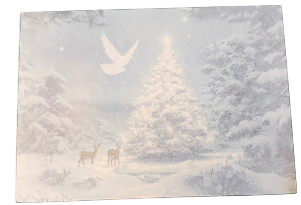 New Fun Wintry Scene Tempered Glass Cutting Board. 11" x 8"