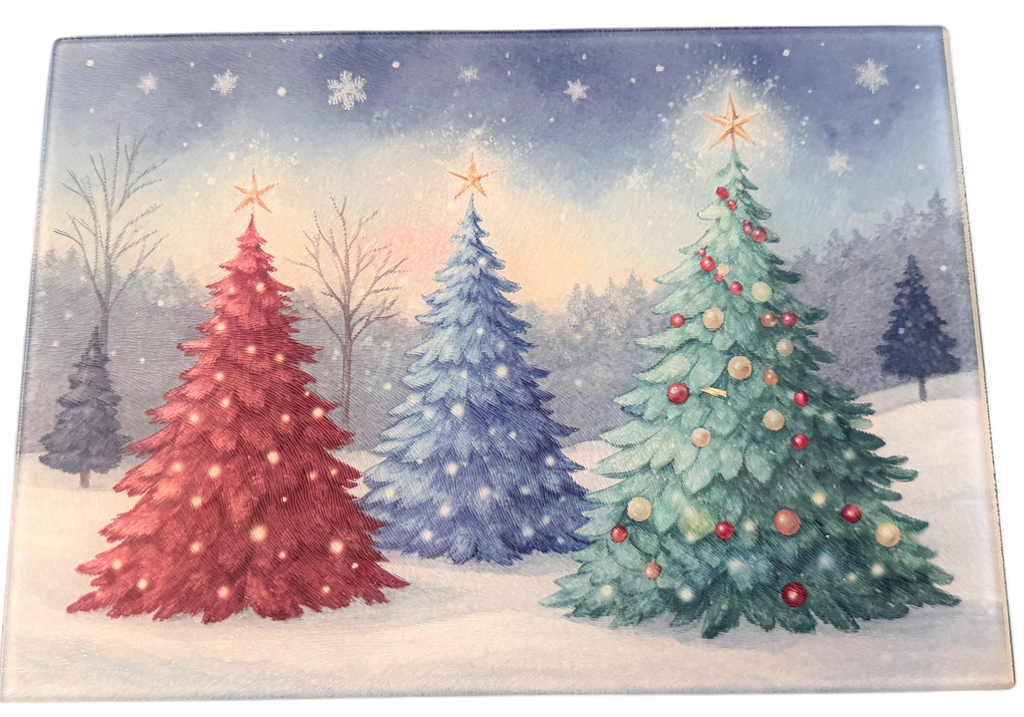 New Beautiful Christmas Tree Theme Tempered Glass Cutting Board.  11" x 8"