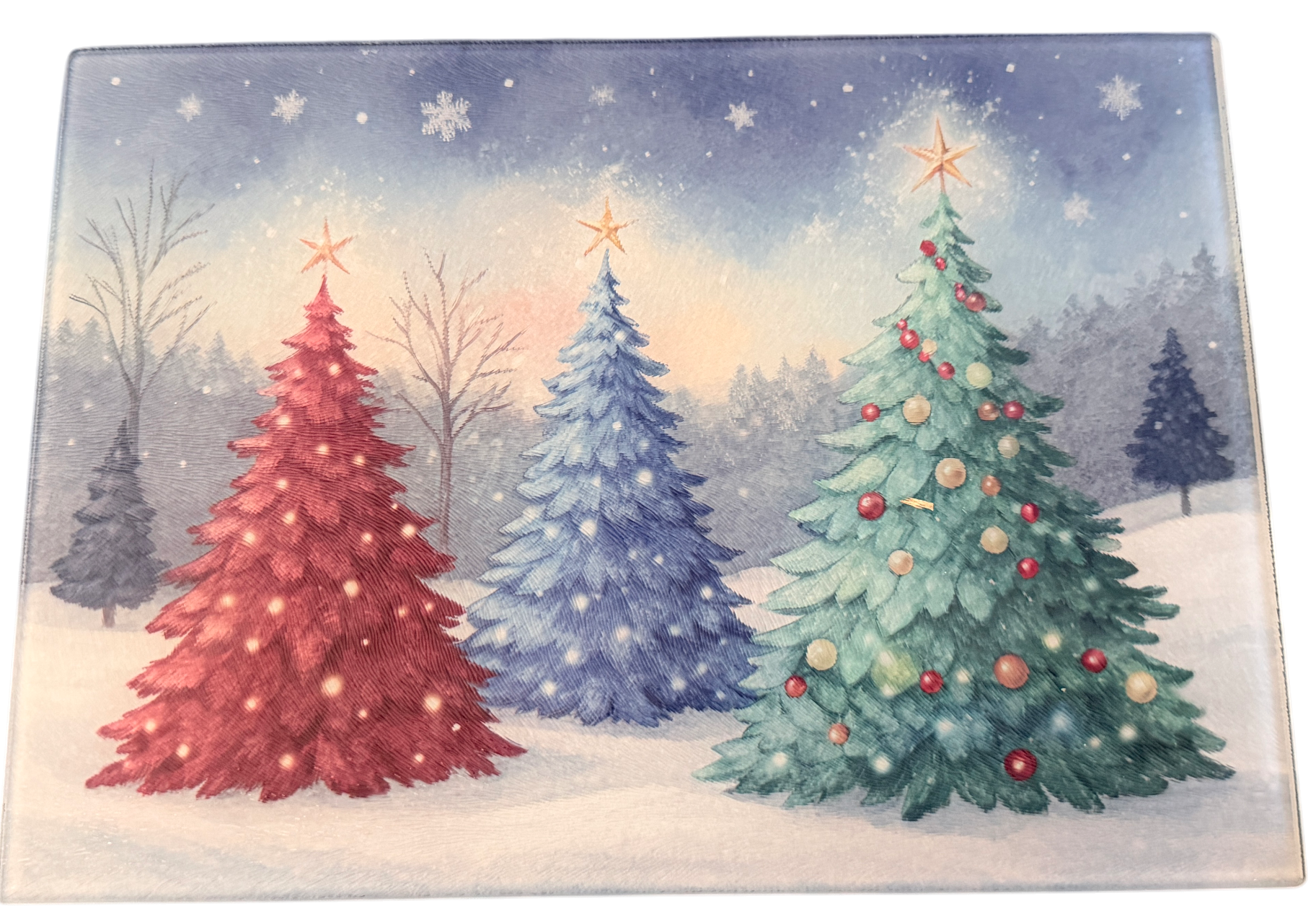 New Beautiful Christmas Tree Theme Tempered Glass Cutting Board.  11" x 8"