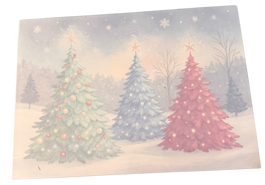 New Beautiful Christmas Tree Theme Tempered Glass Cutting Board.  11" x 8"