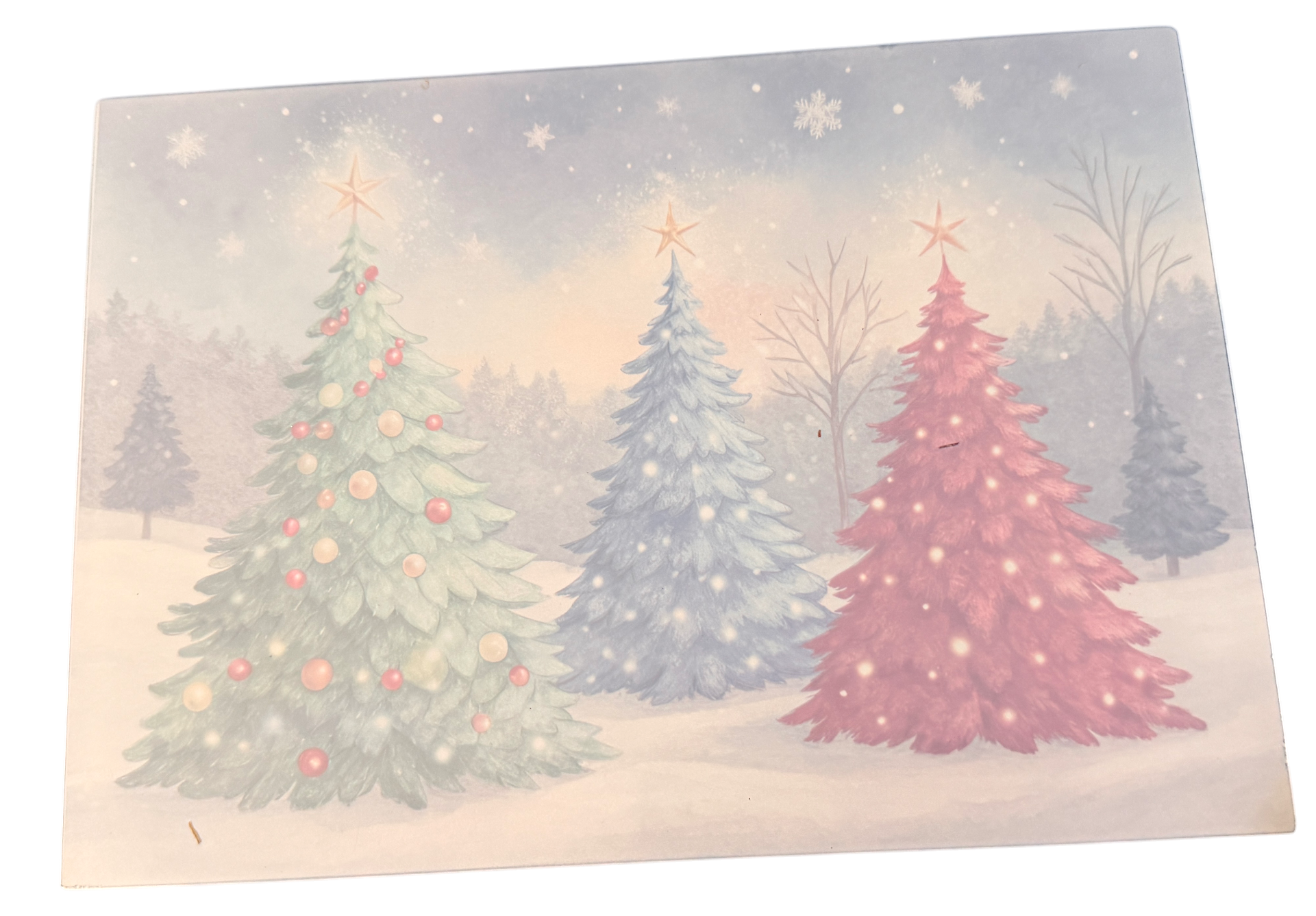 New Beautiful Christmas Tree Theme Tempered Glass Cutting Board.  11" x 8"