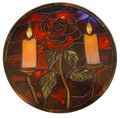 New Christmas Candles and Rose on Tempered  Glass. 9" Round Cutting Board