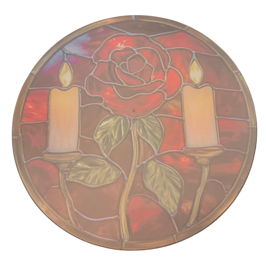 New Christmas Candles and Rose on Tempered  Glass. 9" Round Cutting Board