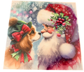 New Fun Santa and Cavalier Dog Photo on Aluminum. 8" x 10". Perfect to Frame.