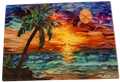 New Beautiful Ocean and Palm Tree Scene on Tempered Glass Cutting Board. 11" x 8"