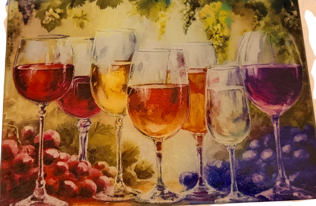 New Wine Theme Tempered Glass Cutting Board and/or Home Decor.  11" x 8"