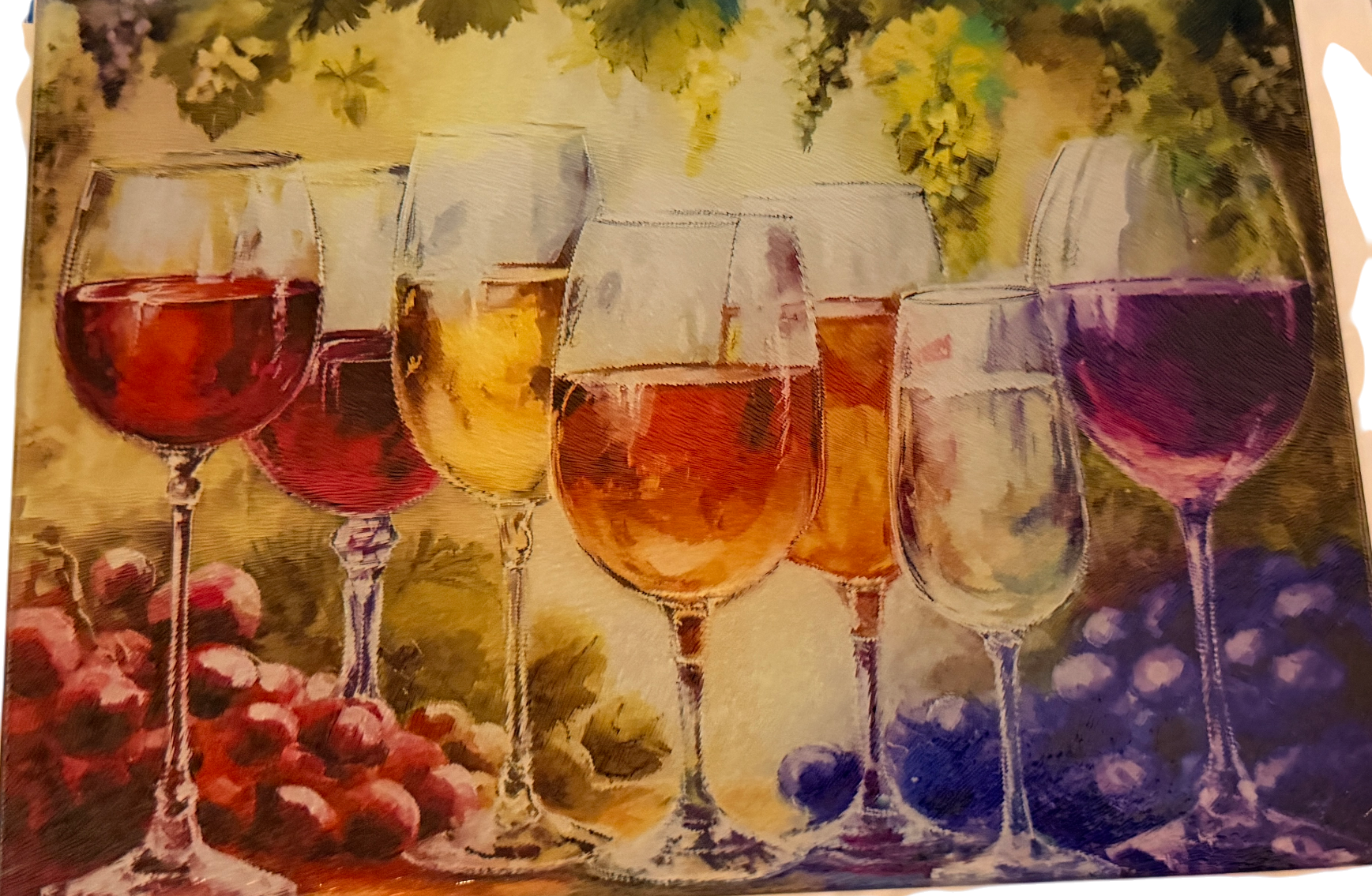 New Wine Theme Tempered Glass Cutting Board and/or Home Decor.  11" x 8"