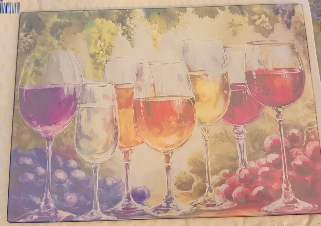 New Wine Theme Tempered Glass Cutting Board and/or Home Decor.  11" x 8"