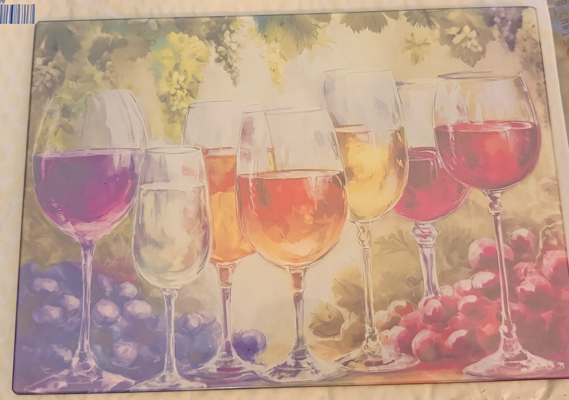 New Wine Theme Tempered Glass Cutting Board and/or Home Decor.  11" x 8"