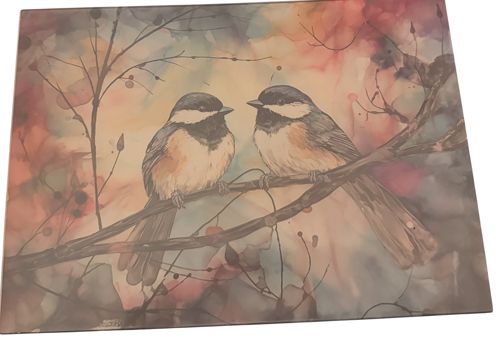 New Gorgeous Bird Scene on Tempered Glass Cutting Board and/or Home Decor. 11" x 8"
