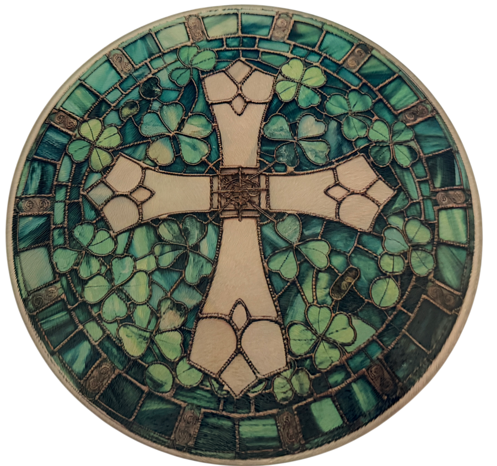 New Irish Cross Stained Glass Look On Tempered Glass Cutting Board and Home Decor 9" Round