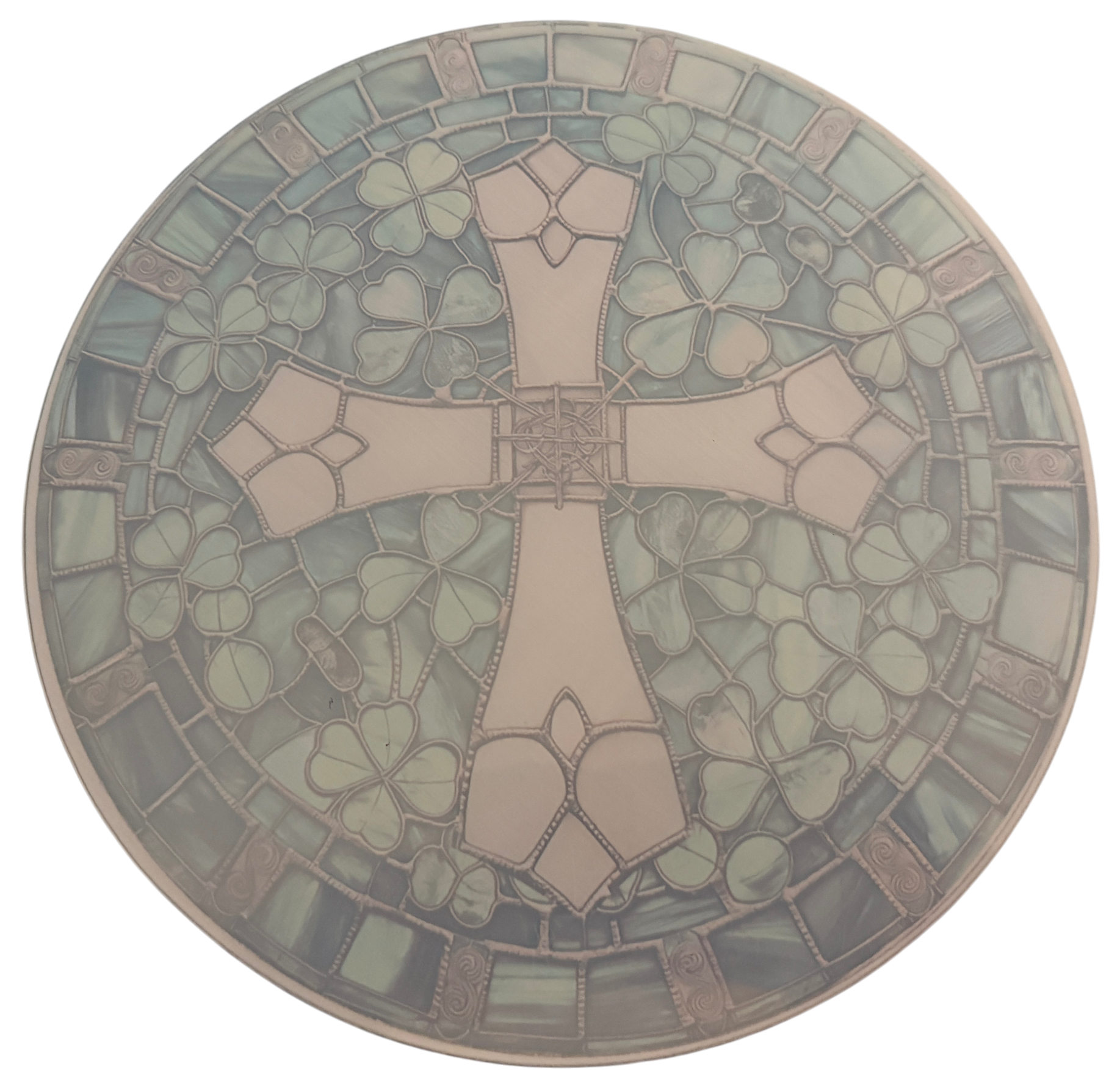 New Irish Cross Stained Glass Look On Tempered Glass Cutting Board and Home Decor 9" Round