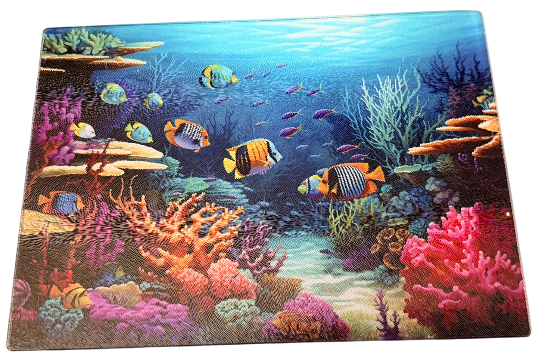New Gorgeous Ocean/Aquarium Scene on Tempered Glass Cutting Board. 11" x 8"