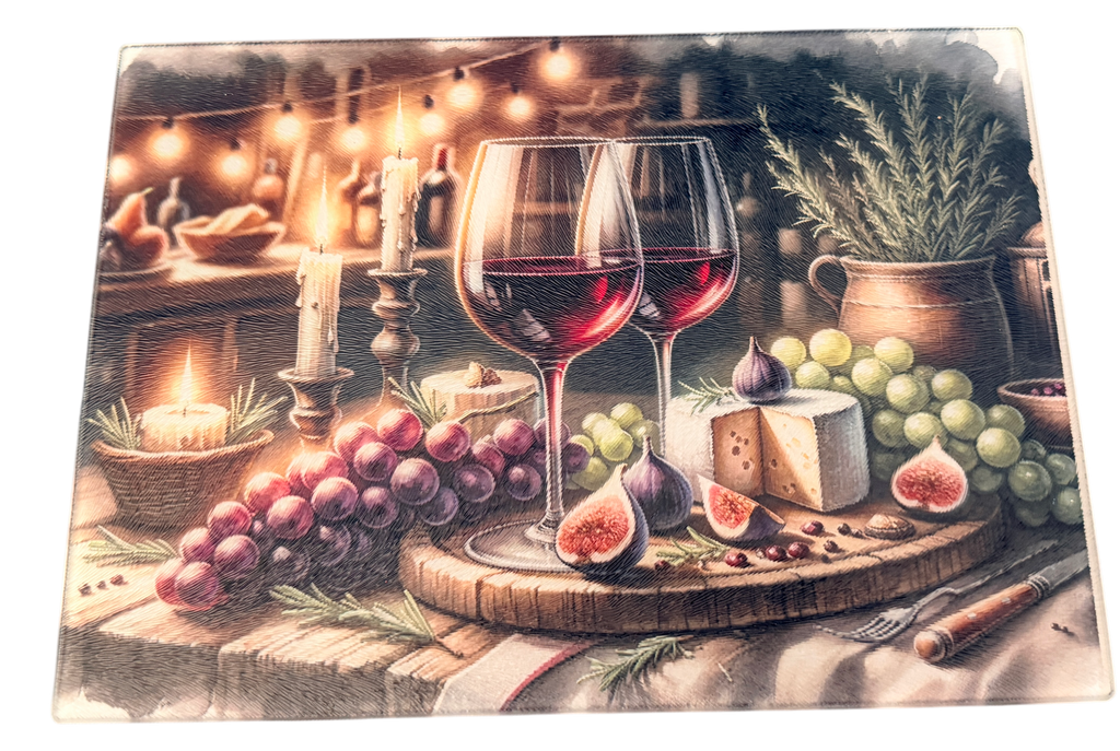 New Wine Theme Tempered Glass Cutting Board & Home Decor. 11" x 8"