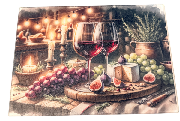 New Wine Theme Tempered Glass Cutting Board & Home Decor. 11" x 8"